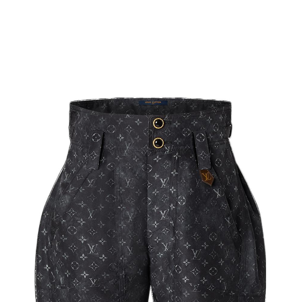 Sizing (W) LOUIS VUITTON SS22 Pantalones Negros Cropped de Cintura Alta Monogram Cloud. 1AA240