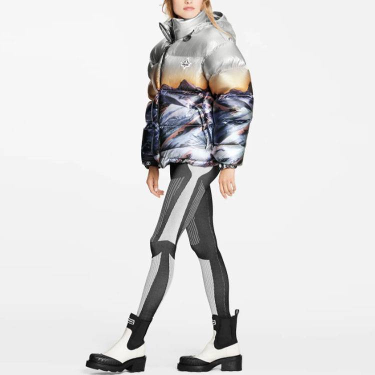 Shop (Women) LOUIS VUITTON SS22 Scenic Print Down Jacket Grey 1A9N5W