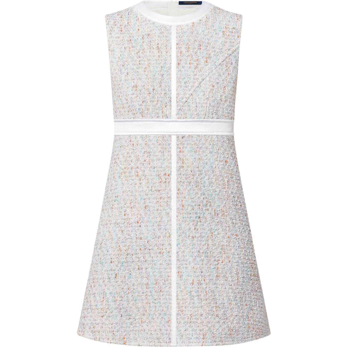 (Women) LOUIS VUITTON SS22 Silver Tweed Patchwork Sleeveless Casual Dress Women. 1AA9YB