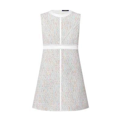 (Women) LOUIS VUITTON SS22 Silver Tweed Patchwork Sleeveless Casual Dress Women. 1AA9YB