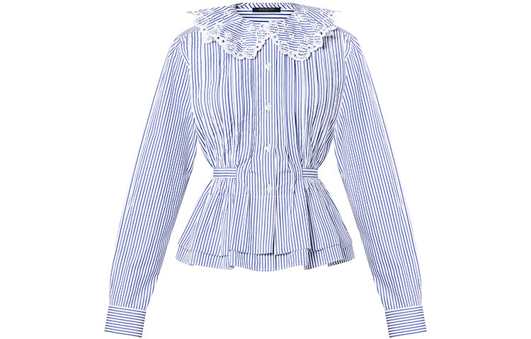 (Women) LOUIS VUITTON SS22 Striped Tailored Long-Sleeve Shirt Women’s Blue 1A9O22