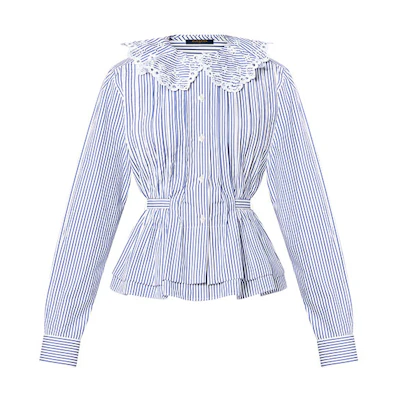 (Women) LOUIS VUITTON SS22 Striped Tailored Long-Sleeve Shirt Women’s Blue 1A9O22