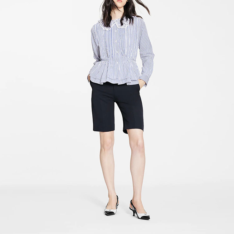 Lookbook (Women) LOUIS VUITTON SS22 Striped Tailored Long-Sleeve Shirt Women’s Blue 1A9O22