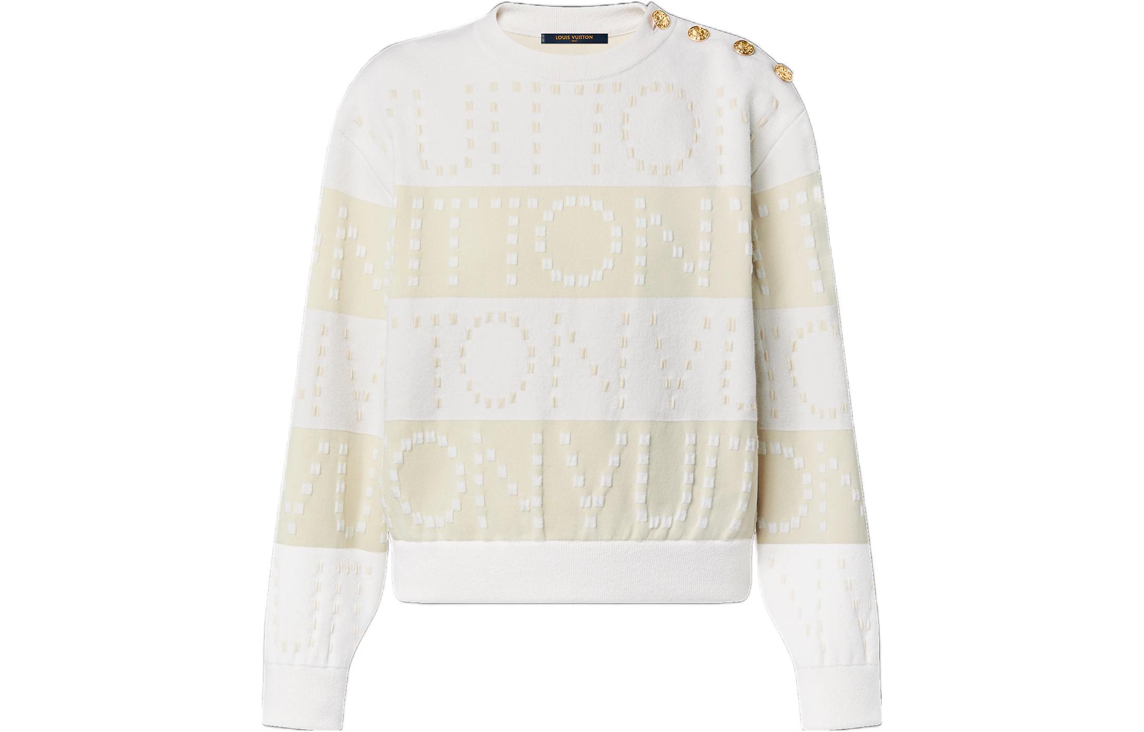 (Women) LOUIS VUITTON SS23  Beige Wide Stripe Knit Pullover Long Sleeve Sweater 1AAXCL