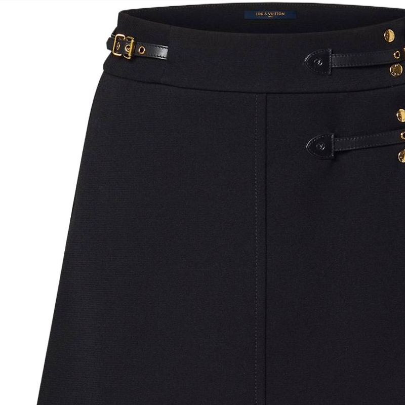 Sizing (W) 路易威登SS23黑色皮革金属扣迷你半裙 1AB6MZ