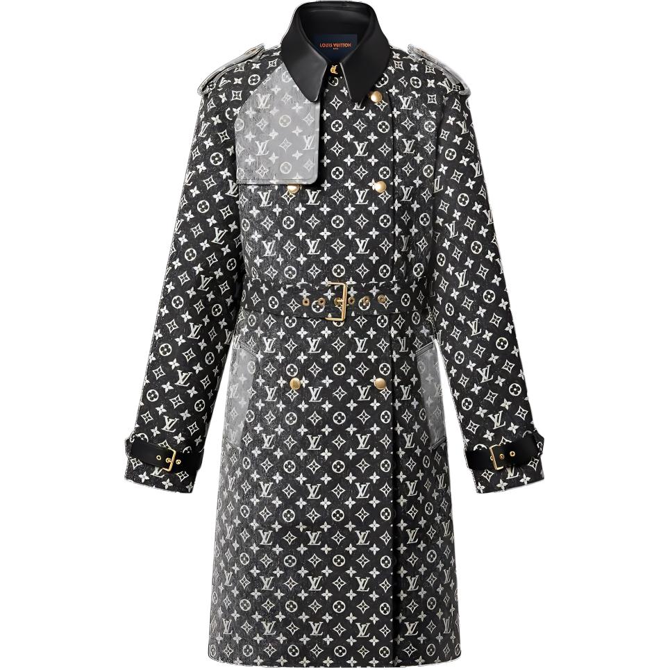 (Women) LOUIS VUITTON SS23  Black Printed Long-Sleeve Midi Trench Coat 1AAWEO