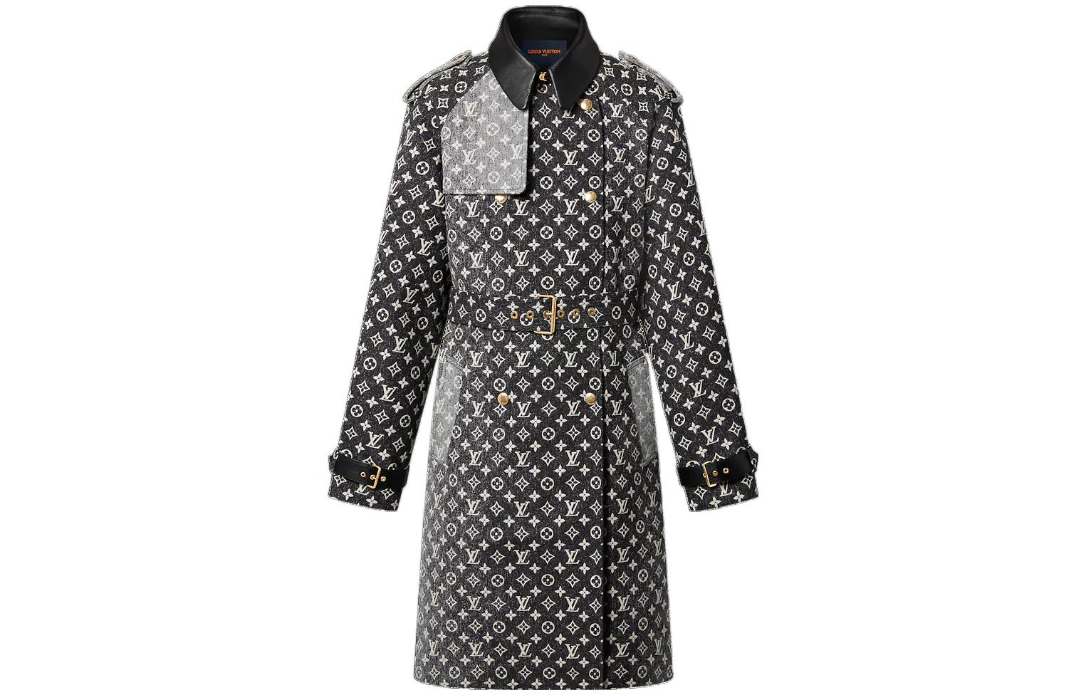 Order (Women) LOUIS VUITTON SS23  Black Printed Long-Sleeve Midi Trench Coat 1AAWEO