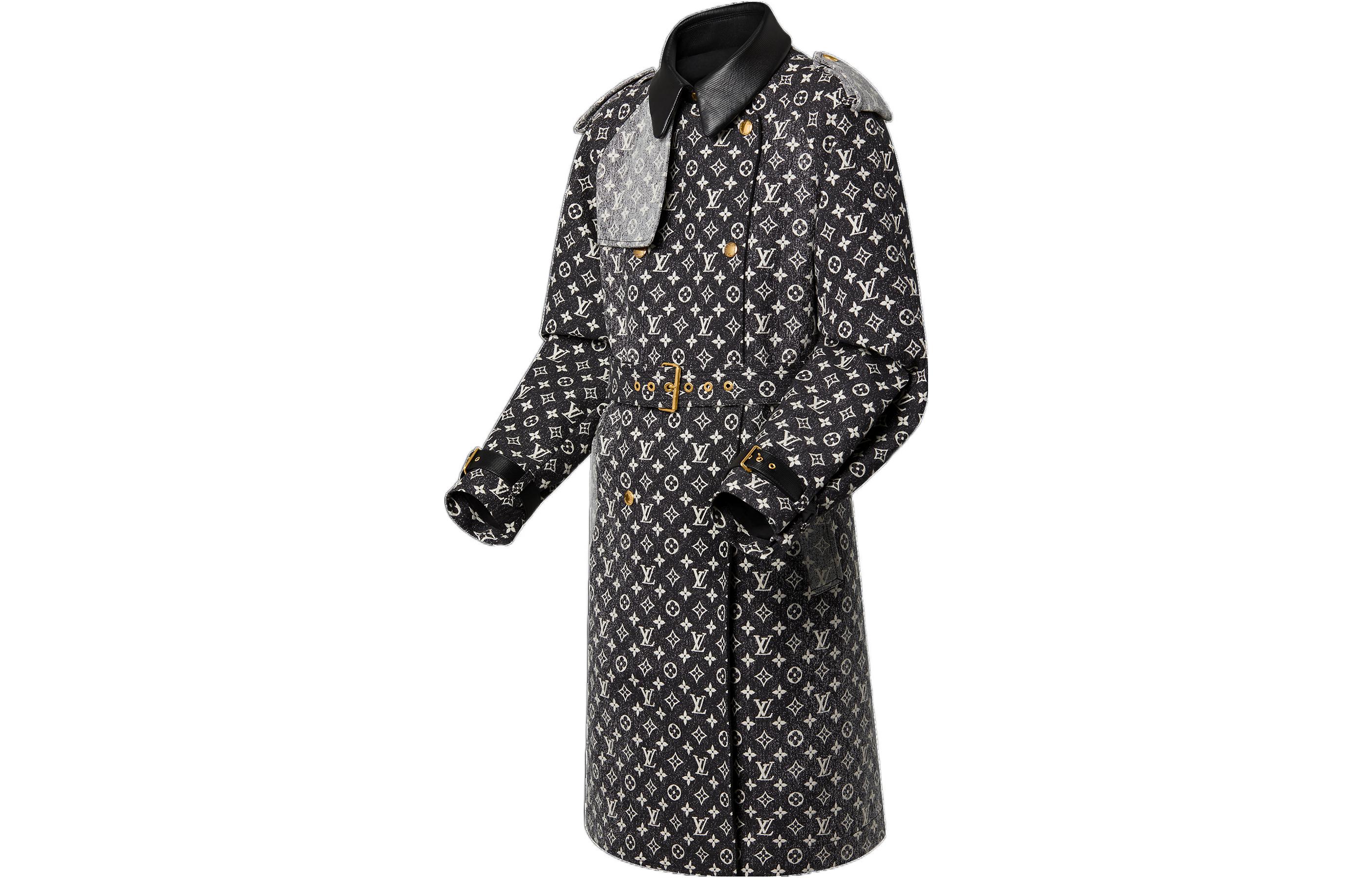 Lookbook (Women) LOUIS VUITTON SS23  Black Printed Long-Sleeve Midi Trench Coat 1AAWEO