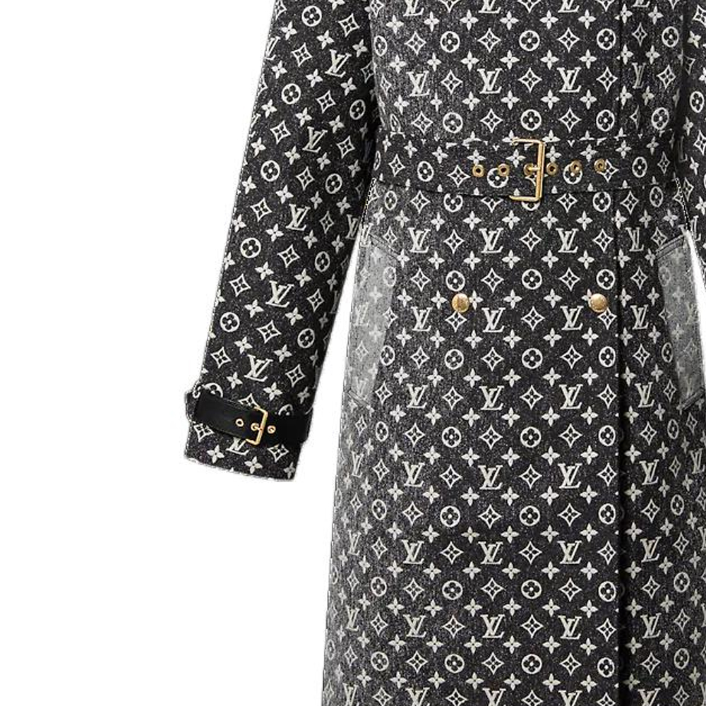 Purchase (Women) LOUIS VUITTON SS23  Black Printed Long-Sleeve Midi Trench Coat 1AAWEO