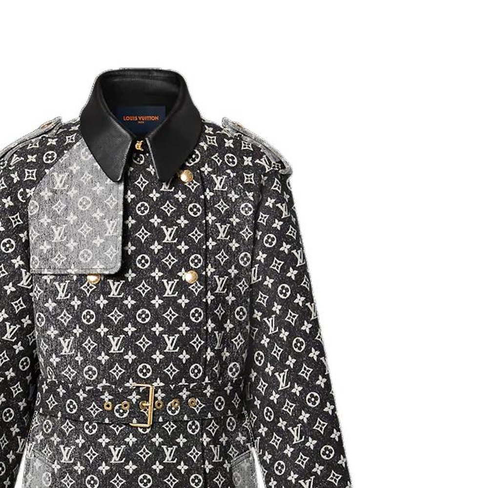 Cheap (Women) LOUIS VUITTON SS23  Black Printed Long-Sleeve Midi Trench Coat 1AAWEO