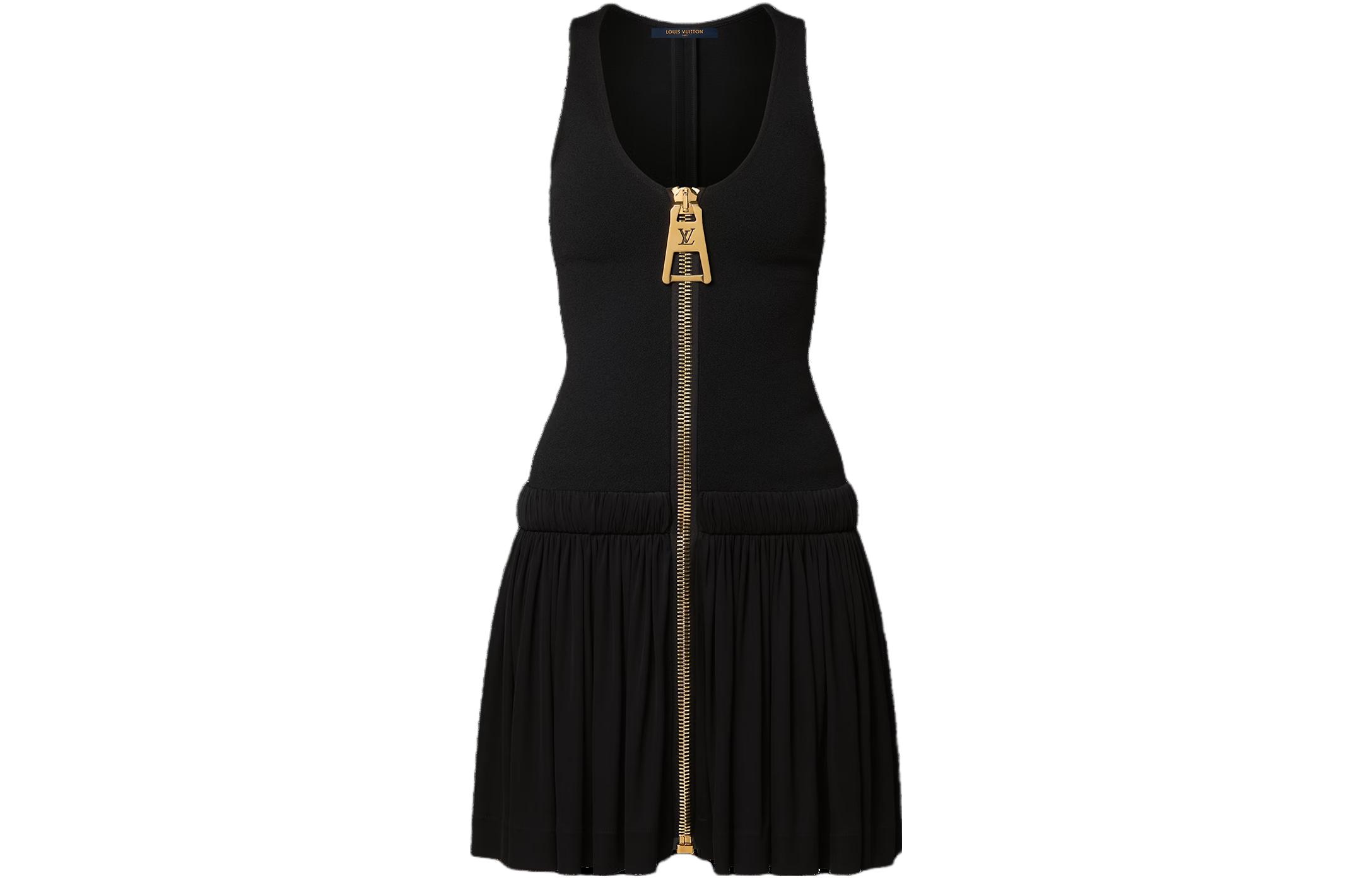 (Women) LOUIS VUITTON SS23  Black Sleeveless Pleated Zip Dress. 1ABDFV