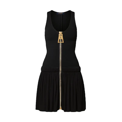 (Women) LOUIS VUITTON SS23 Black Sleeveless Pleated Zip Dress. 1ABDFV