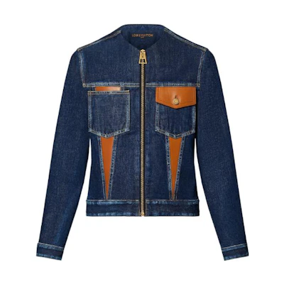 (Women) LOUIS VUITTON SS23 Color-Block Zipper Denim Jacket Blue 1AB6LF