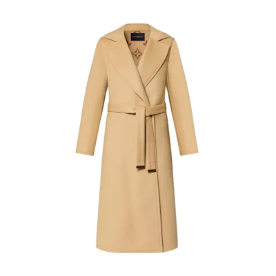 (Women) LOUIS VUITTON SS23 Long Wrap Coat with Tie Belt Khaki Color 1AB9ES