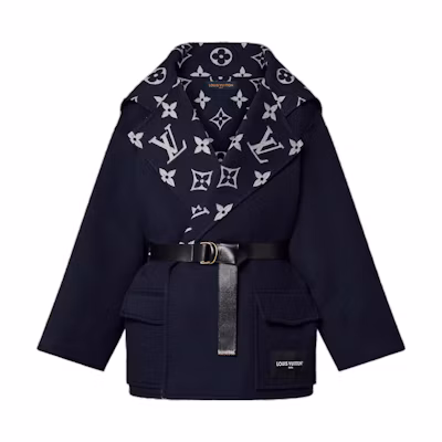 (Women) LOUIS VUITTON SS23 Navy Logo Wrap Pocket Overcoat. 1AB76A