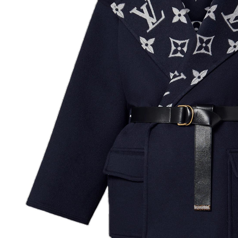 Details for (Women) LOUIS VUITTON SS23  Navy Logo Wrap Pocket Overcoat. 1AB76A