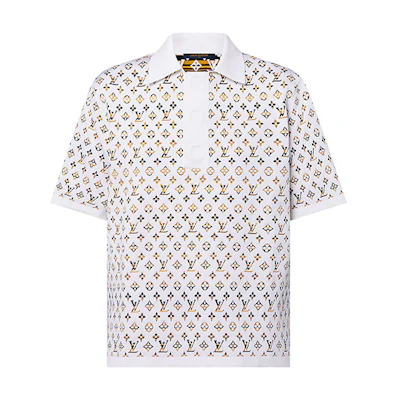 (Women) LOUIS VUITTON SS23 White Logo Jacquard Short-Sleeve Polo Shirt. 1ABENQ