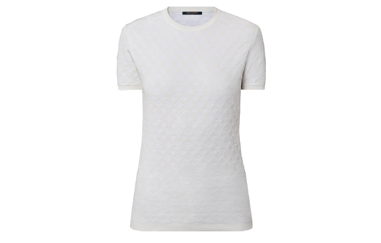 (Women) LOUIS VUITTON SS23  White Monogram Knit Short Sleeve Crewneck Tee 1AB834