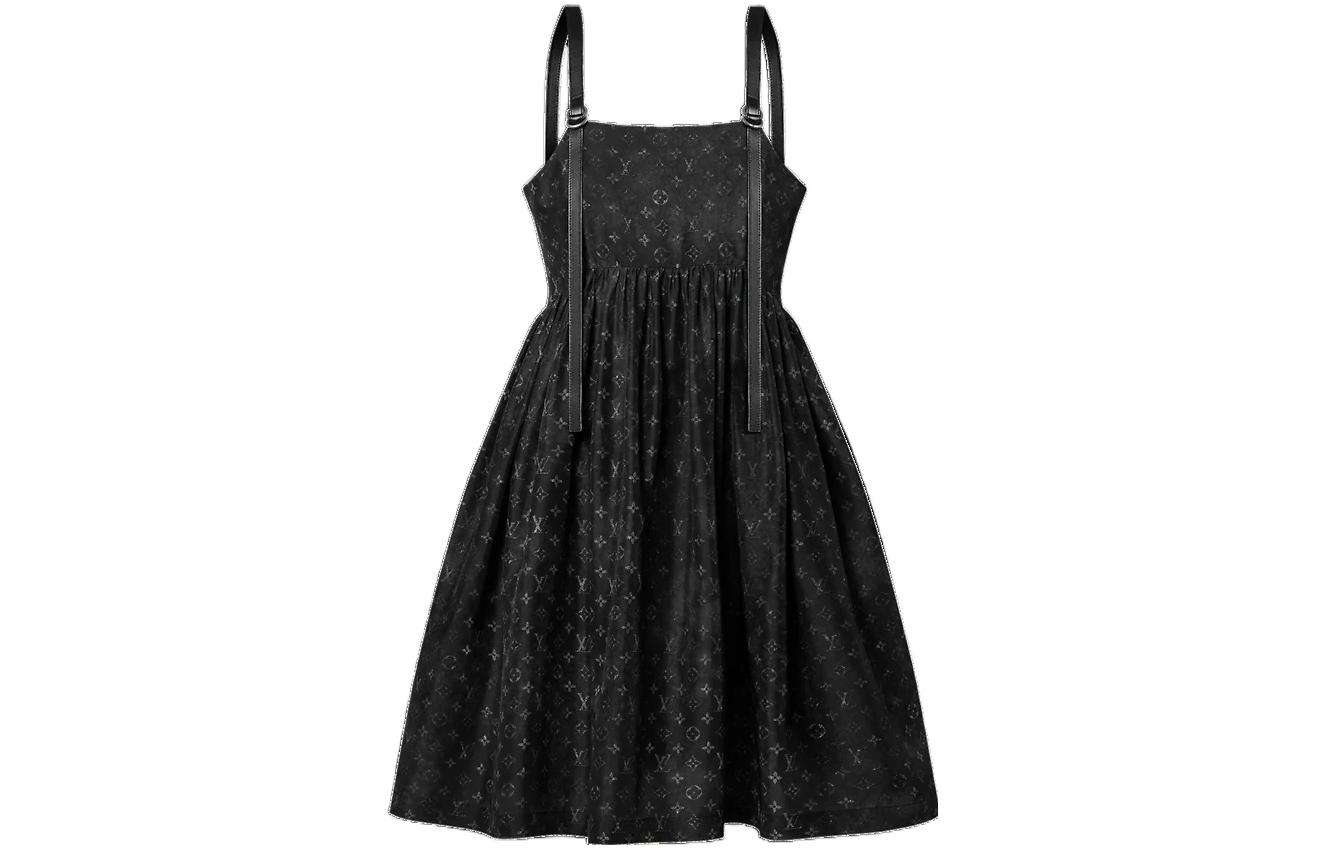 (Women) LOUIS VUITTON SS23 All-Over Logo Leather Strap Sleeveless Dress Women Black. 1AAY50