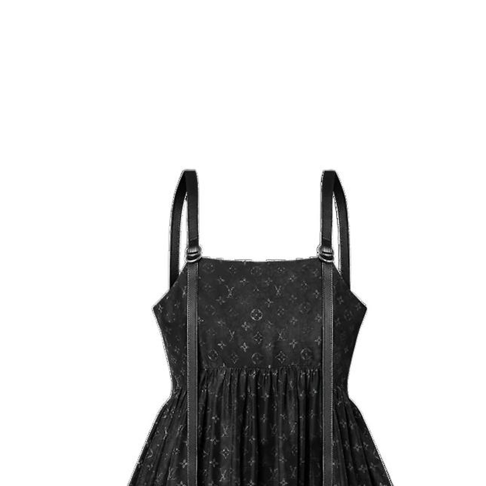 Shop (W) 路易威登 SS23 全印花logo皮质吊带无袖连衣裙 女 黑色. 1AAY50
