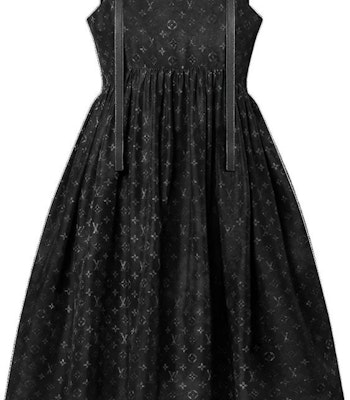 (W) 루이비통 SS23 올오버 로고 가죽 스트랩 여성 민소매 드레스 블랙. 1AAY50 Sizing (W) 루이비통 SS23 올오버 로고 가죽 스트랩 여성 민소매 드레스 블랙. 1AAY50