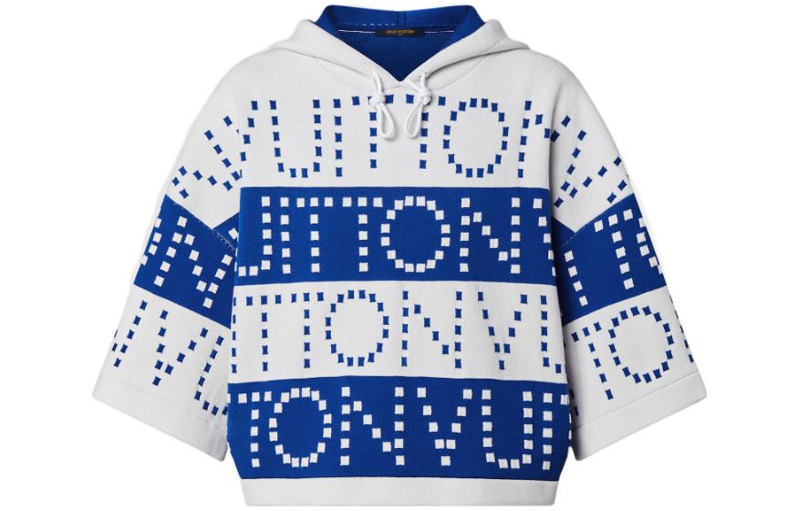 Buy (Women) LOUIS VUITTON SS23 Blue Striped Logo Batwing Sleeve Hoodie T-Shirt Women. 1AAWRM