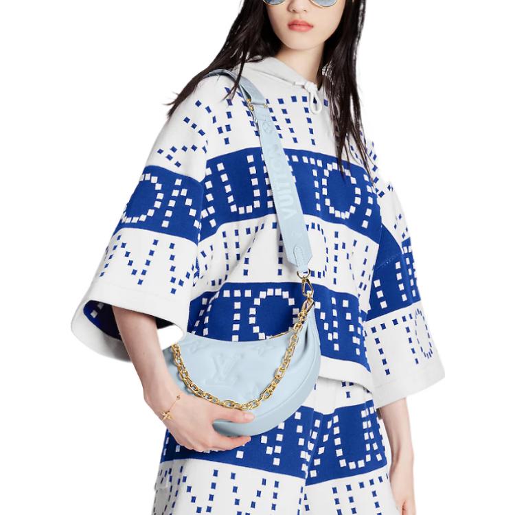 Purchase (Women) LOUIS VUITTON SS23 Blue Striped Logo Batwing Sleeve Hoodie T-Shirt Women. 1AAWRM