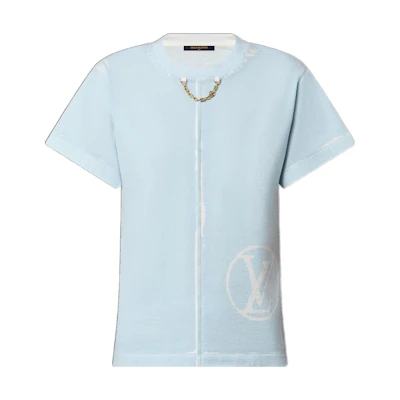 (Women) LOUIS VUITTON SS23 Chain Detail Solid Color Crewneck T-Shirt Women Light Blue 1AAXFK