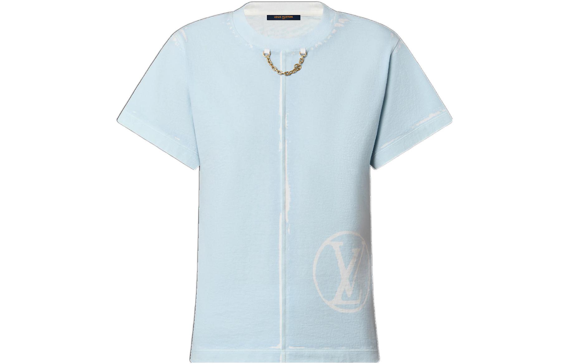 (Women) LOUIS VUITTON SS23 Chain Detail Solid Color Crewneck T-Shirt Women Light Blue 1AAXFK 圖 2
