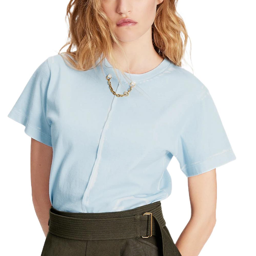 (Women) LOUIS VUITTON SS23 Chain Detail Solid Color Crewneck T-Shirt Women Light Blue 1AAXFK 圖 4