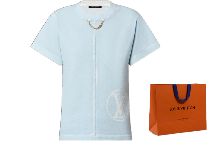 (Women) LOUIS VUITTON SS23 Chain Detail Solid Color Crewneck T-Shirt Women Light Blue 1AAXFK 圖 6