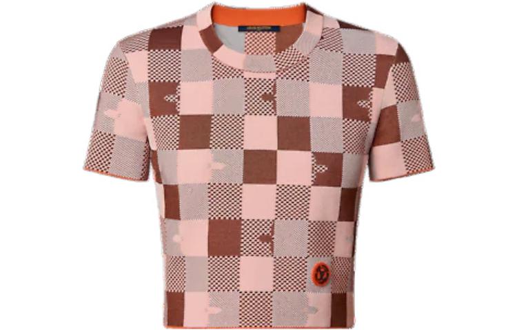 (Women) LOUIS VUITTON SS23 Check Jacquard Knit T-Shirt Pink 1AAXAN 圖 2