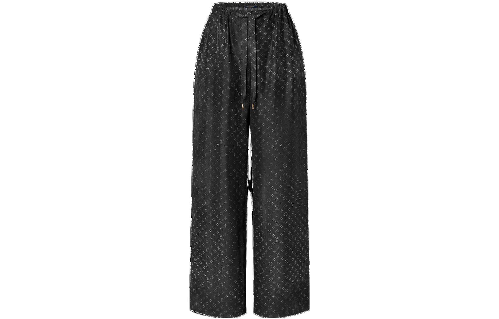 (Women) LOUIS VUITTON SS23 High-Waist Logo Straight Wide-Leg Pants Women Black. 1AB06N