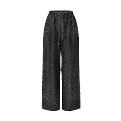 (Women) LOUIS VUITTON SS23 High-Waist Logo Straight Wide-Leg Pants Women Black. 1AB06N