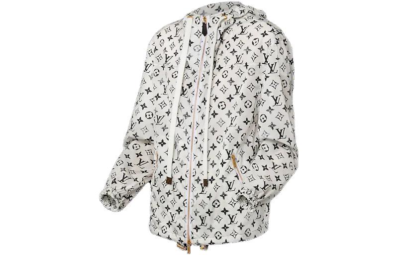 Shop (Women) LOUIS VUITTON SS23 Logo All-Over Print  White Hoodie Jacket 1ABYIO