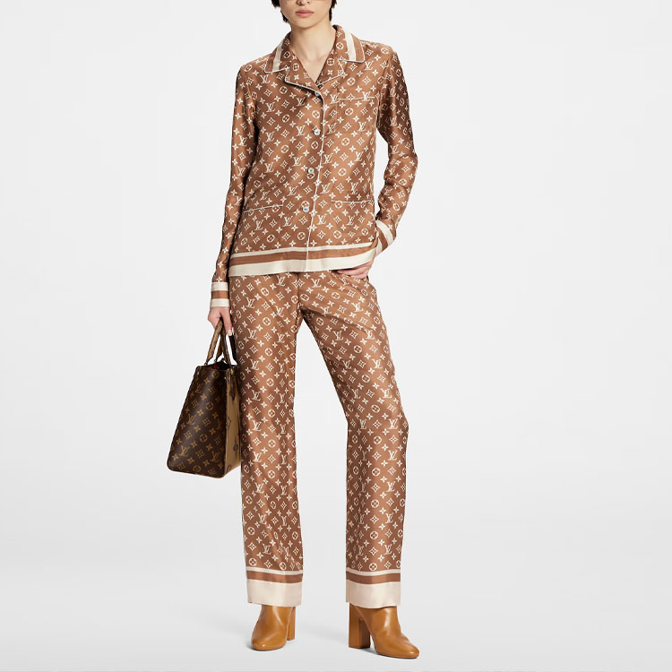 Lookbook (W) Pantalones de Pijama Marrones Mujeres LOUIS VUITTON SS23 Logo Rectos. 1AB9H3
