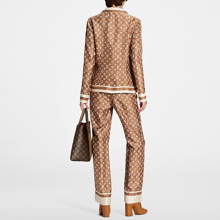 Shop (W) Pantalones de Pijama Marrones Mujeres LOUIS VUITTON SS23 Logo Rectos. 1AB9H3