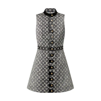 (Women) Louis Vuitton SS23 Monogram Half-Turtleneck Sleeveless Dress Women Grey Black 1AAUPJ