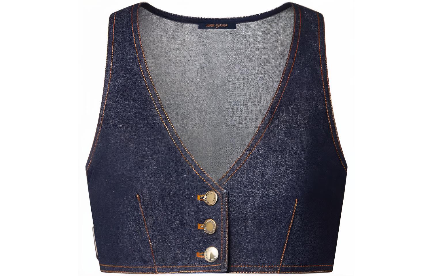 (Women) LOUIS VUITTON SS23 Nautical  Blue V-Neck Cropped Vest 1ABBZY