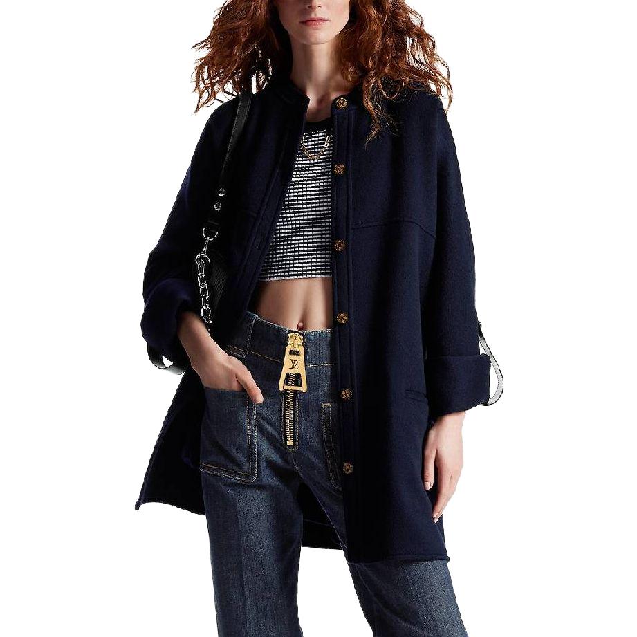 Purchase (Women) LOUIS VUITTON SS23 Nautical Solid Single-Breasted Casual Coat Navy Women 1ABC9W