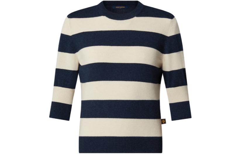 (Women) LOUIS VUITTON SS23 Nautical Striped Crewneck Knit Sweater Women Black 1ABCMX