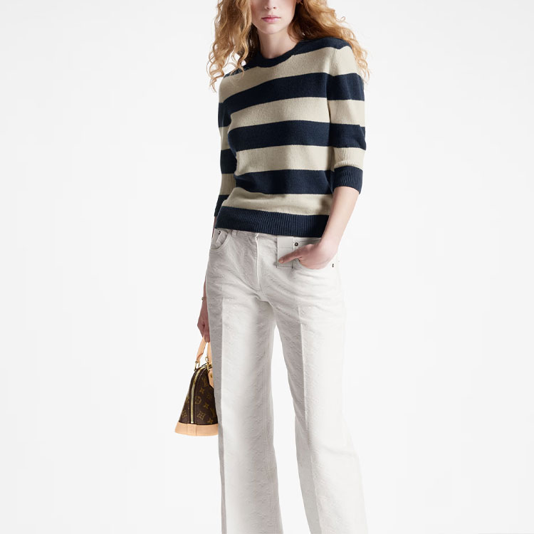 Shop (W) 路易威登 SS23 海军条纹圆领针织毛衣 女士 黑色 1ABCMX