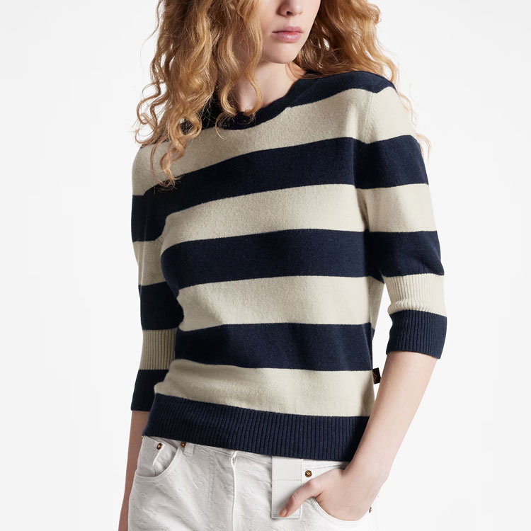 Details for (W) 路易威登 SS23 海军条纹圆领针织毛衣 女士 黑色 1ABCMX