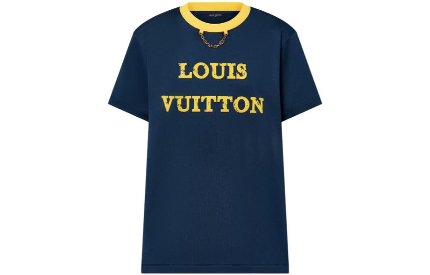 (Women) Louis Vuitton SS23 Navy Contrast Letter Logo Print Short Sleeve T-Shirt Women. 1ABGBT