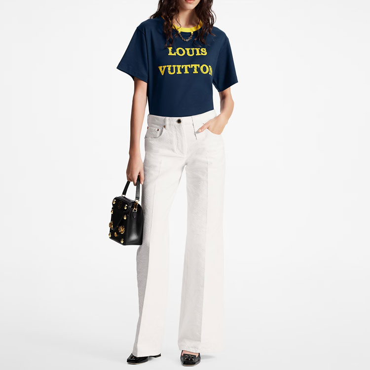 (Women) Louis Vuitton SS23 Navy Contrast Letter Logo Print Short Sleeve T-Shirt Women. 1ABGBT 圖 3