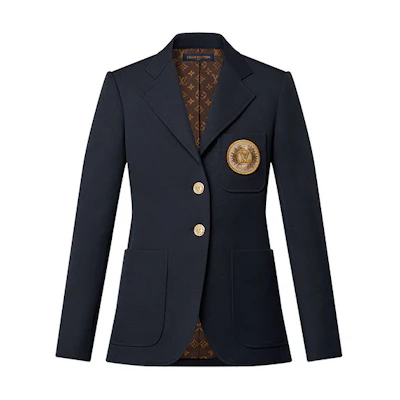 (Women) LOUIS VUITTON SS23 Navy Pocket Embroidered Long Sleeve Blazer Jacket 1AAF8Z