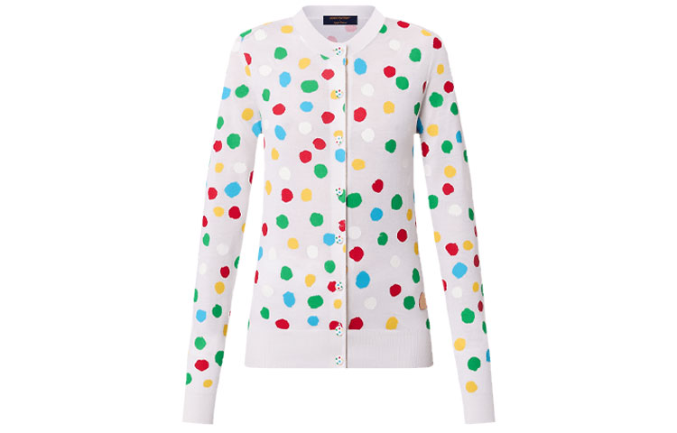 (Women) Louis Vuitton SS23 Painted Polka Dot Cashmere Cardigan  White 1AB88D