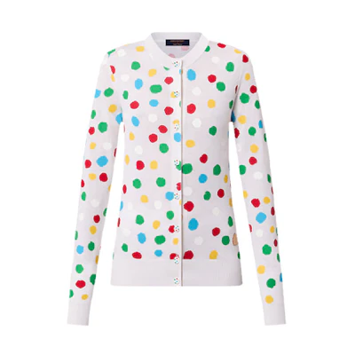 (Women) Louis Vuitton SS23 Painted Polka Dot Cashmere Cardigan White 1AB88D