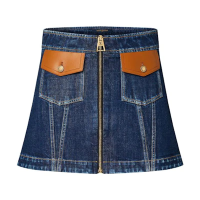 (Women) LOUIS VUITTON SS23 Patchwork High-Waisted Denim Skirt Blue Womens. 1AB6MJ