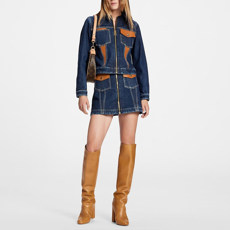 (Women) LOUIS VUITTON SS23 Patchwork High-Waisted Denim Skirt Blue Womens. 1AB6MJ 圖 3